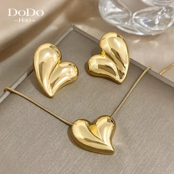DODOHAO Irregular Love Heart Pendant Necklace Earrings for Women Stainless Steel INS Fashion Choker Collar Vintage Jewelry Set