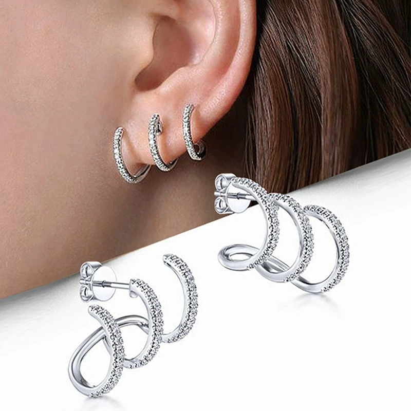 Weiblich Männlich Punk Hip Hop Drei Krallen Weiß Zirkon Ohrringe Für Frauen Männer Silber Farbe, Verlobung, Hochzeit Schmuck Geschenk