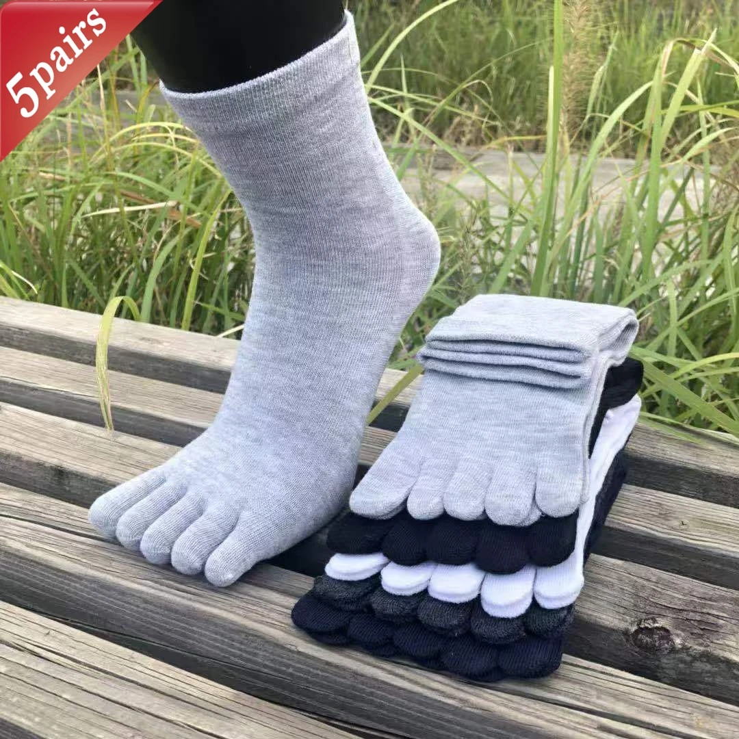 

5 Pairs Men's Toe Socks Set Solid Color Simple Versatile Sports Sweat Absorbing Breathable Anti Foot Odor High-quality Socks
