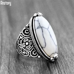 5 Colors Flower Band Oval Synthetic Turquoises Rings For Women Vintage Look Antique Silver Plated 5 Colors Fashion Jewelry TR362