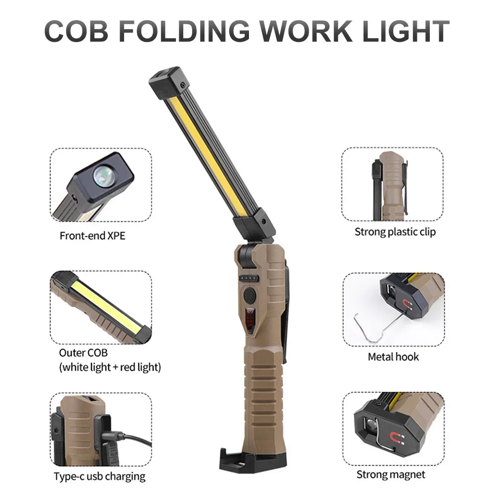 Lampe de poche pliable à LED COB XPE, Rechargeable par USB, lampe de travail, d'inspection magnétique, étanche, lumière d'urgence, lanterne de voyage