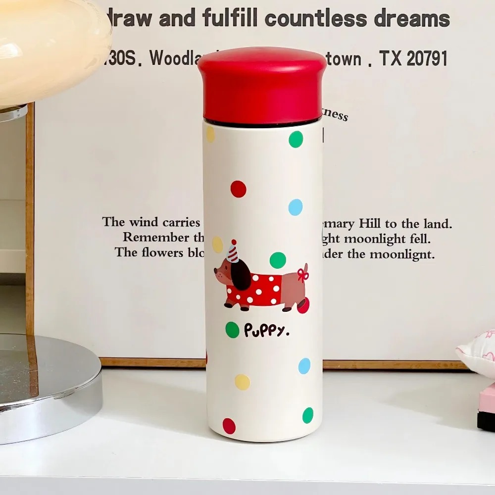 

304 Stainless Steel Vacuum Insulated Bottle Heat-Resistant Large Capacity Double-layer Water Cup Polka Dot Puppy Thermos Cup