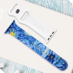 OliBoPo Oil Painting Style Watch Strap for iWatch 38/40/41/42/44/45/49MM Birthday Gift Sunflower Starry Sky Wheat Field Suitable