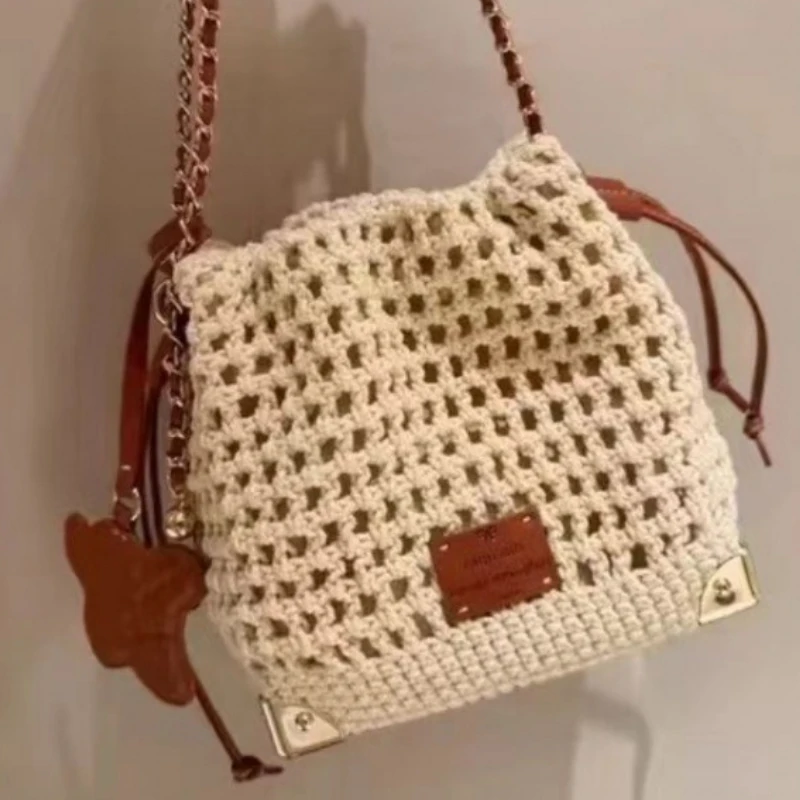 Women's Chic Summer Knit Crossbody Bag with Adjustable Strap  Versatile Commuter Handbag with Polyester Lining image 4