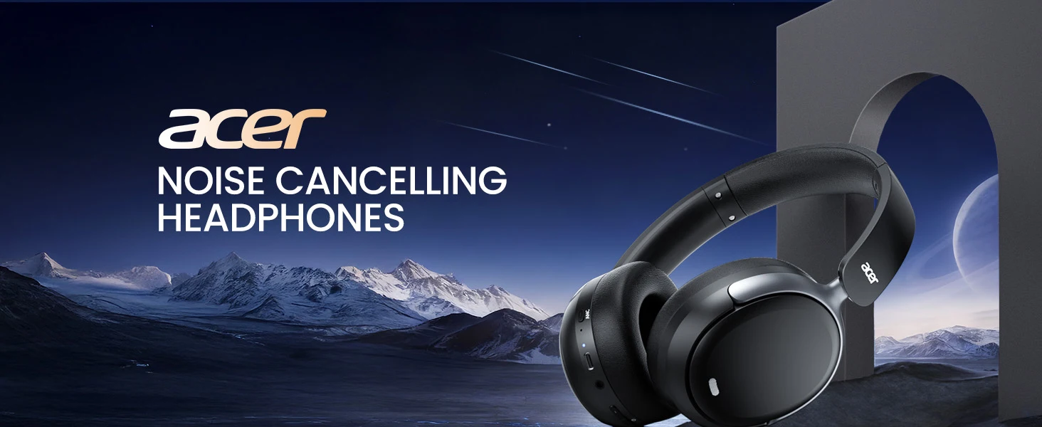 Acer OHR516 ANC Kabelloser Kopfhörer mit Geräuschunterdrückung, hochauflösender räumlicher Audio-Kopfhörer, Bluetooth-Over-Ear-Headset, 40 mm dynamischer Treiber – Detail 1