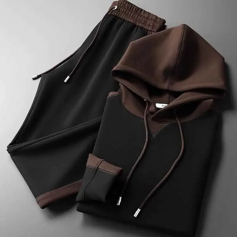 

Fall/Winter 2025 Men's Stylish Simple Casual Sport Suit Patchwork Color Contrast Hooded Sweatshirt Set of Two