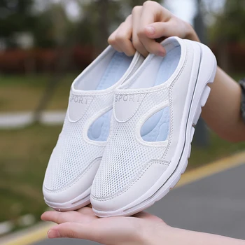 Zapatillas de playa de malla para mujer, Sandalias planas transpirables, informales, a la moda, de verano, 2023