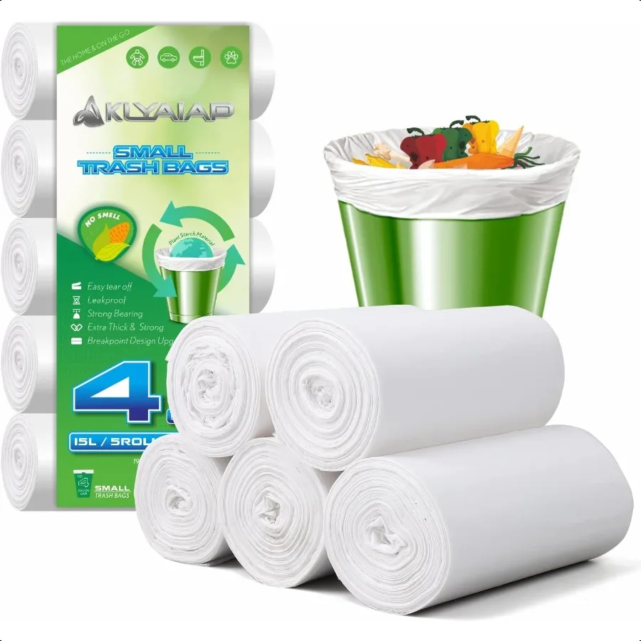 

220 шт., 4-галлонный мешок для мусора, устойчивый к разрыву, биоразлагаемый небольшой мешок для мусора для ванной комнаты, без запаха, для домашней кухни, 5 рулонов
