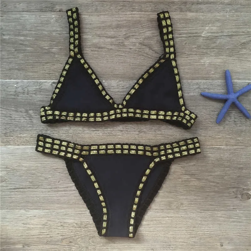 Kiini 2025 Tangan Rajutan Bikini Rajutan Splicing Baju Renang Set Baju Renang Wanita Transparente Seksi Biquini Biquine Brasileiro
