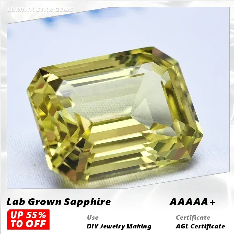 

L-Top Lab Grown Sapphire Emerald Cut Yellow Color VVS1 Gemstone Charms DIY for Jewelry Making Gift Selectable Certificate