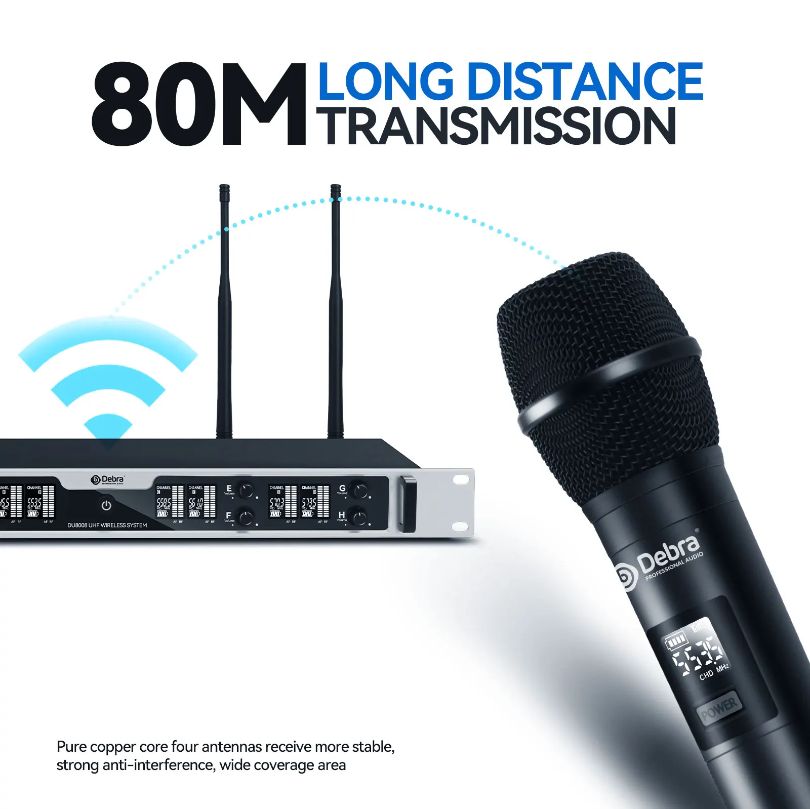 데브라 DU8008 무선 핸드헬드 마이크 시스템, UHF 8채널, 라발리에, 헤드셋, 호스팅, 노래방용 컨퍼런스 마이크