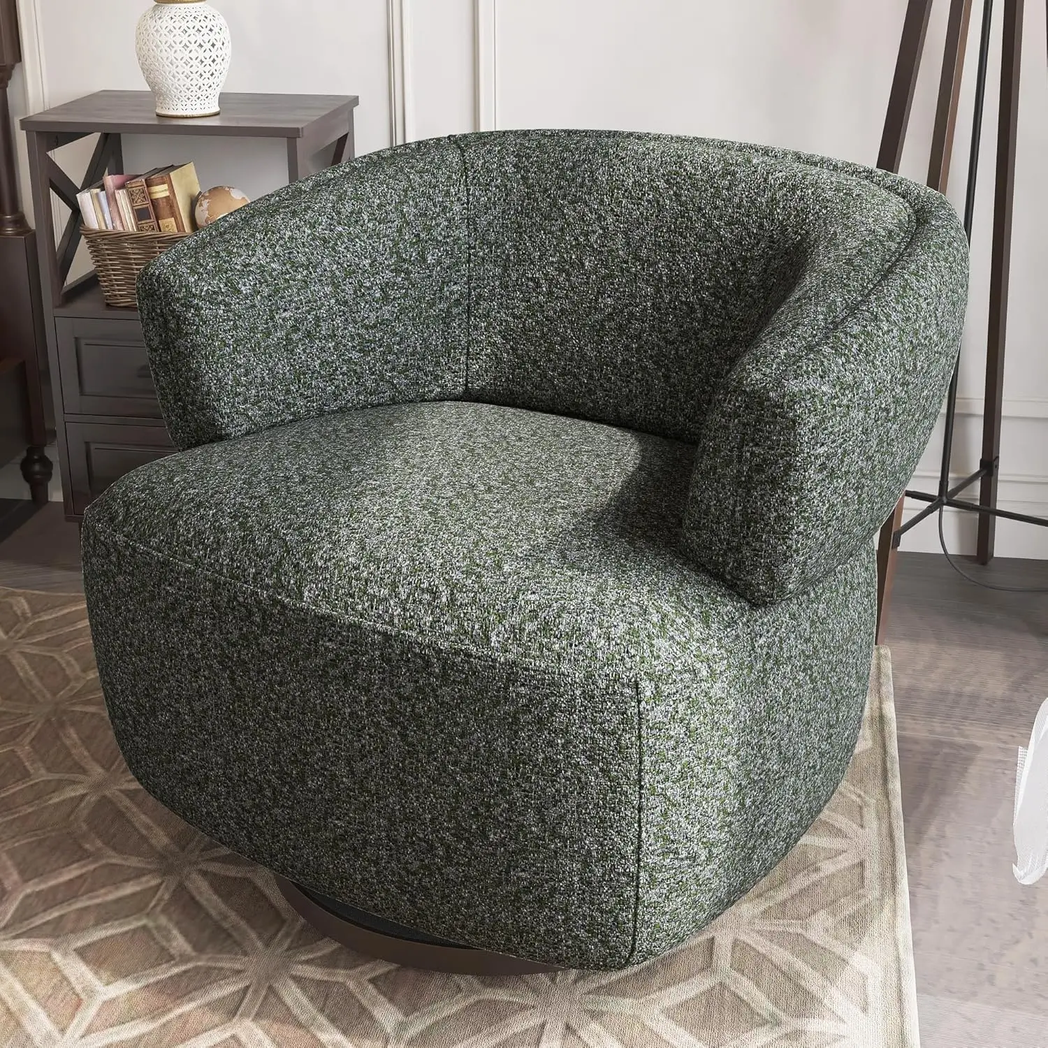 Swivel Accent Chair, Fully Assembled Round Barrel Chairs, Oversized Upholstered Armchair w/ 360-Degree Base, Modern Club Chair