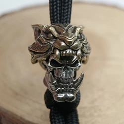 Tiger Skull Head Brass Knife Beads EDC DIY Paracord Woven Bracelets Lanyard Pendant Accessories Men Outdoor Tool Hangings Charms
