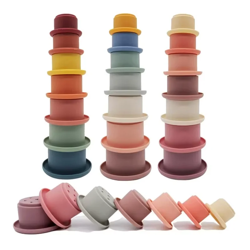 Zestaw kubków do układania dla niemowląt, zabawka edukacyjna Montessori dla dzieci w wieku 0-12 miesięcy, prezent na Boże Narodzenie lub urodziny