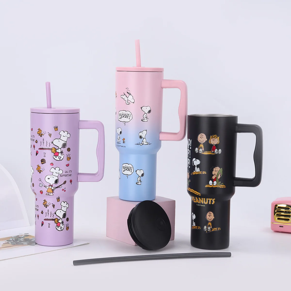 Taza Termo periférica Miniso Snoopy Kawaii, taza con pajita aislada de gran capacidad, bonita botella de agua Unisex Big Mac Snoopy, regalo
