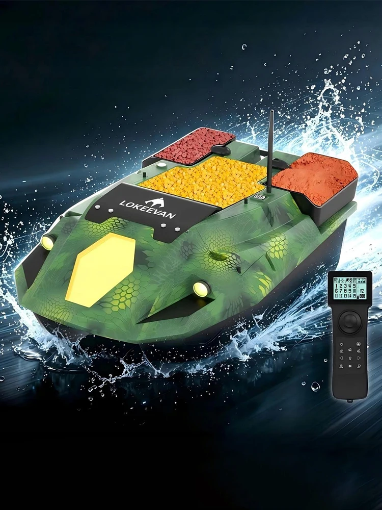 LOKEEVAN D70E GPS-Köderboot für Karpfenangeln, 12V Ferngesteuertes Angelboot, 600M Reichweite, 100 GPS-Standorte, Sonar-Sensoren für Tiefe & Wassertemperatur, automatische Rückkehrfunktion