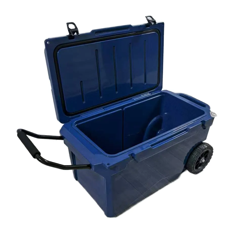 Custom 60QT/75QT High Performance Wheeled Ice Chest Heavy Duty Camping Cooler For Beer Storage Fishing Rotomolded Cooler Box