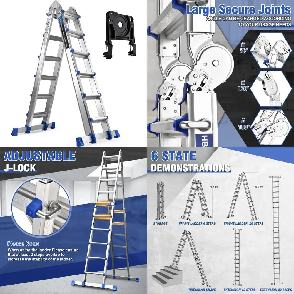 22피트 다용도 확장 사다리 (탈부착식 트레이 및 안정장치 포함), 330파운드 하중 용량, 다양한 작업에 적합한 고강도 사다리