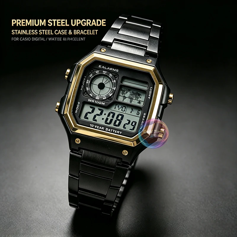AE1200 New Stainless Steel Mod Kit For Casio AE-1200 AE1300 Black Gold Black Rose Metal Watch Case Strap Replacement Accessories