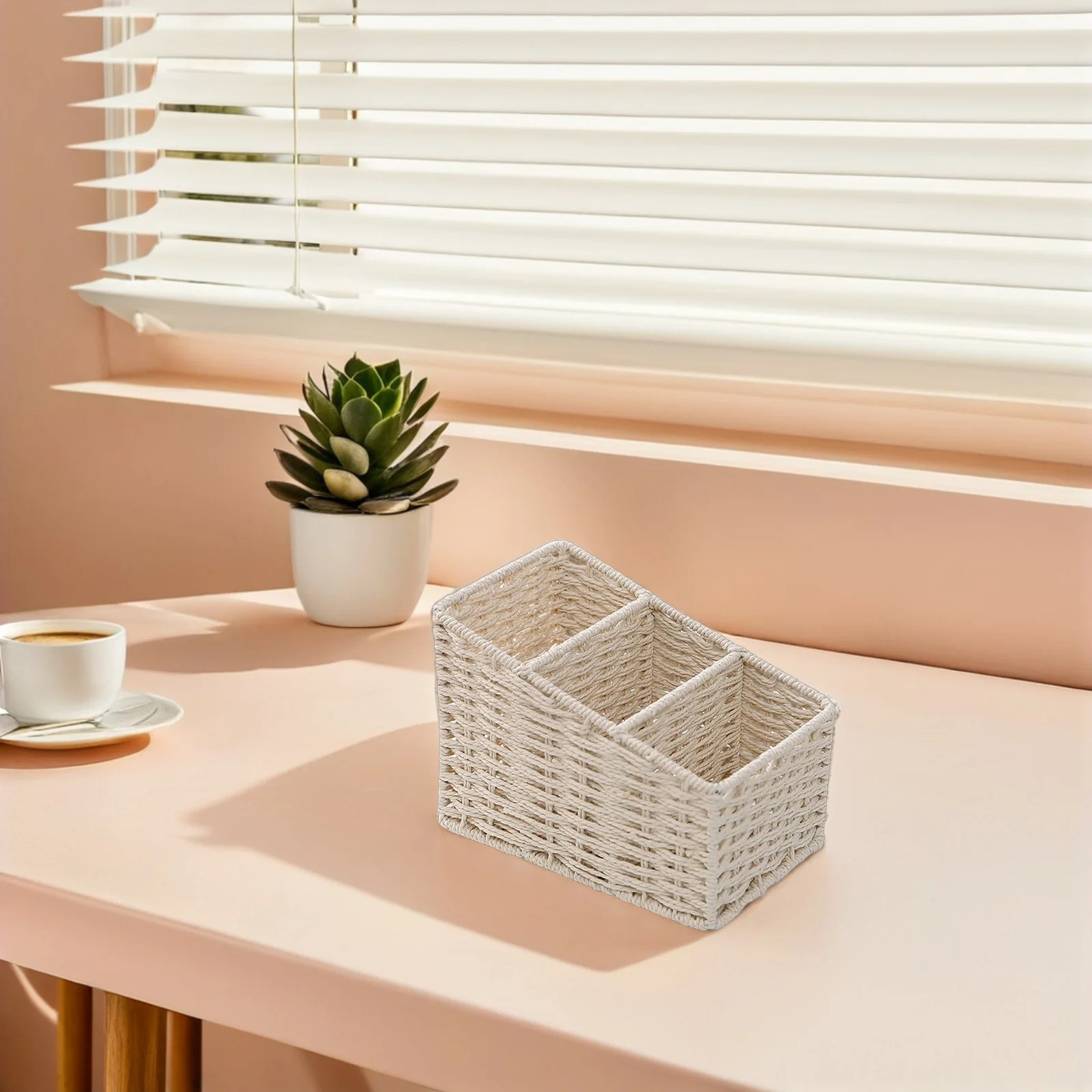 

Desktop Storage Box with Three Sections Waterproof Plastic Material Neat Desk Organizer for Cosmetics Supplies Home Decor