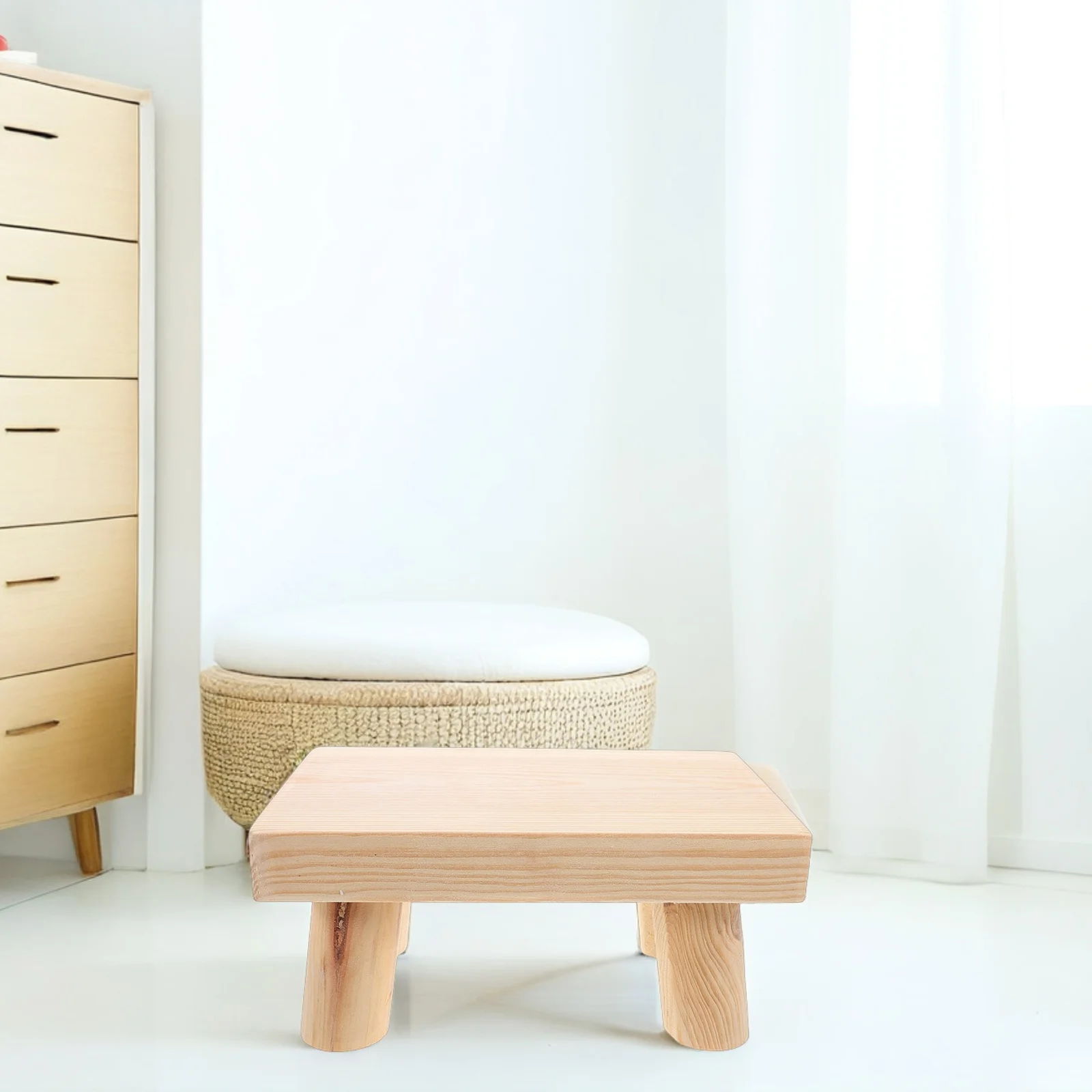 Bangku Kayu Solid Portabel 'S Untuk Penggunaan Dapur Kamar Mandi Tidak Beracun Tepi Bulat Sandaran Kaki Kayu