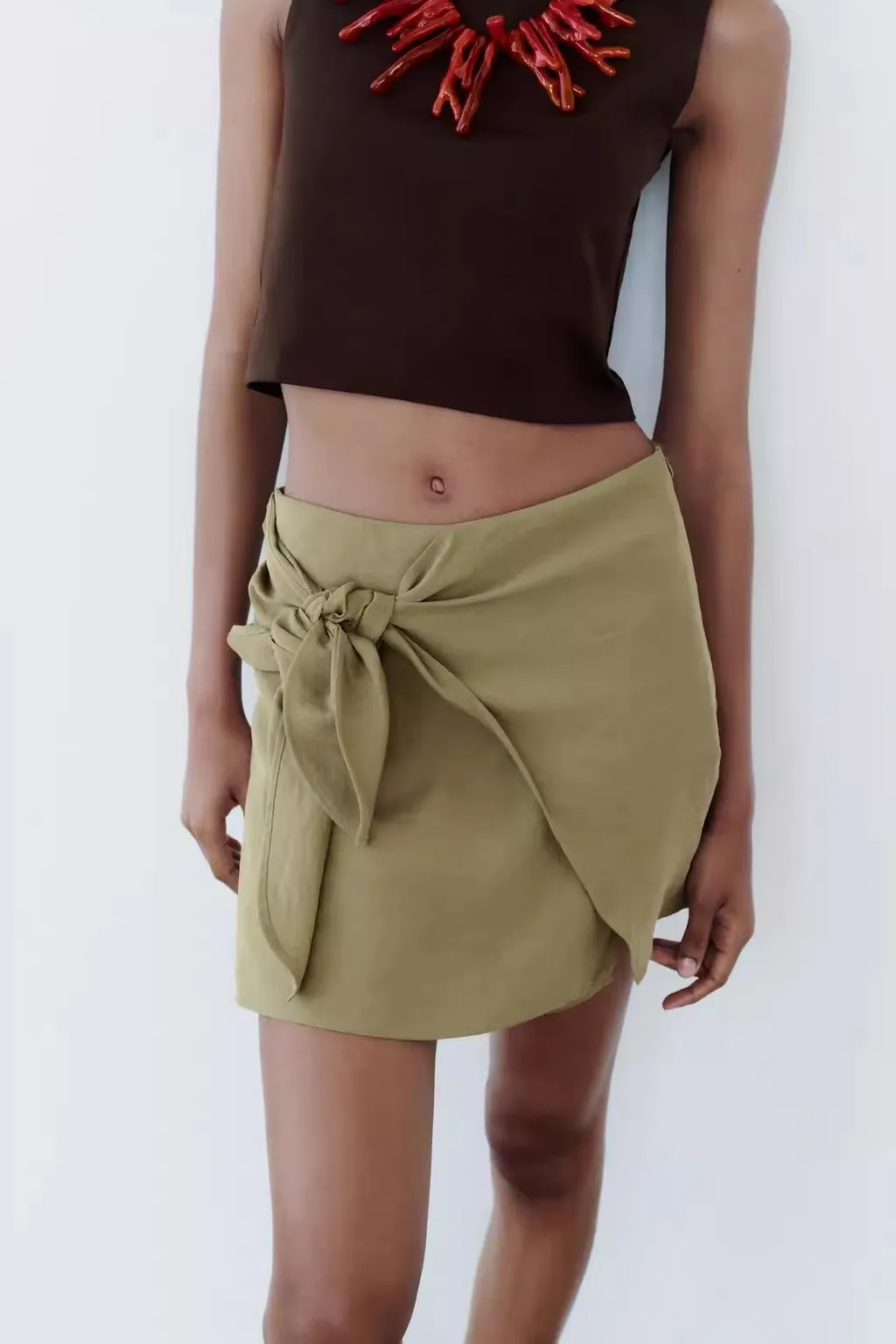 

High Waist A-Line Skirt with Front Split And Bow Design Women's Faion New Arrival Autumn Season All-Match Bot Design