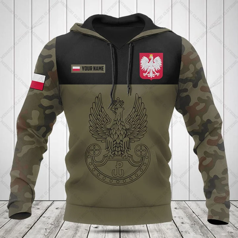 Custom Name Poland Skull Graphic Camouflage Hoodies Shirts Unisex Loose Sweatshirts Casual Pullover Oversized Tops Streetwear