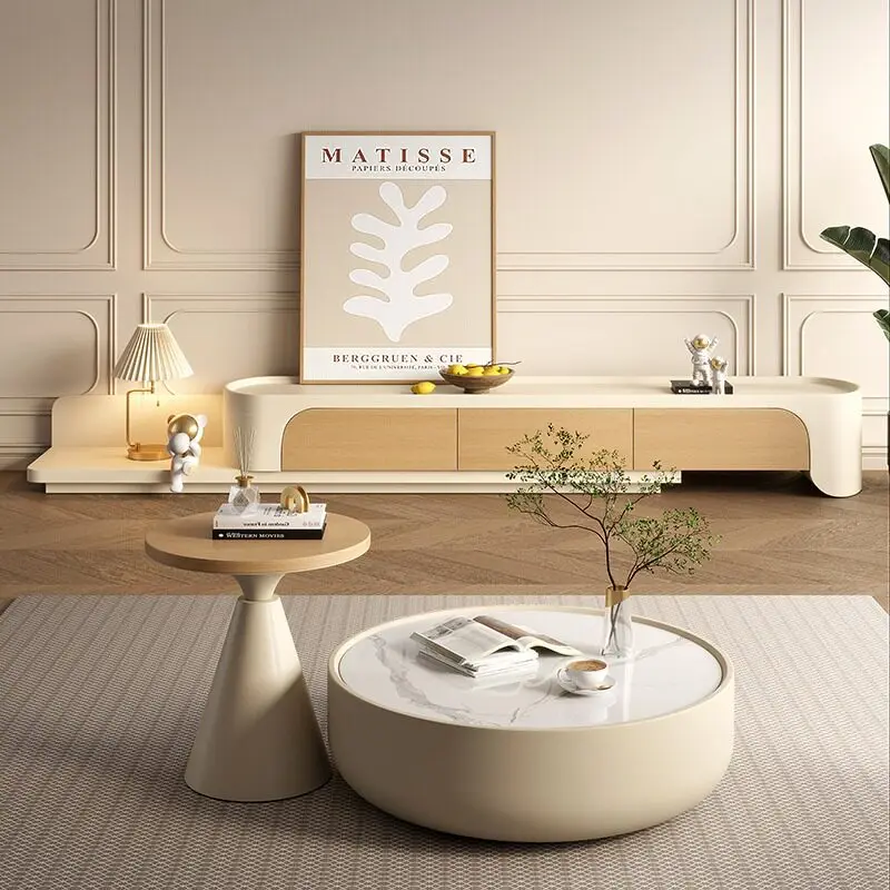 Log cream wind slate size coffee table TV cabinet combination wabi sandy wind designer living room home