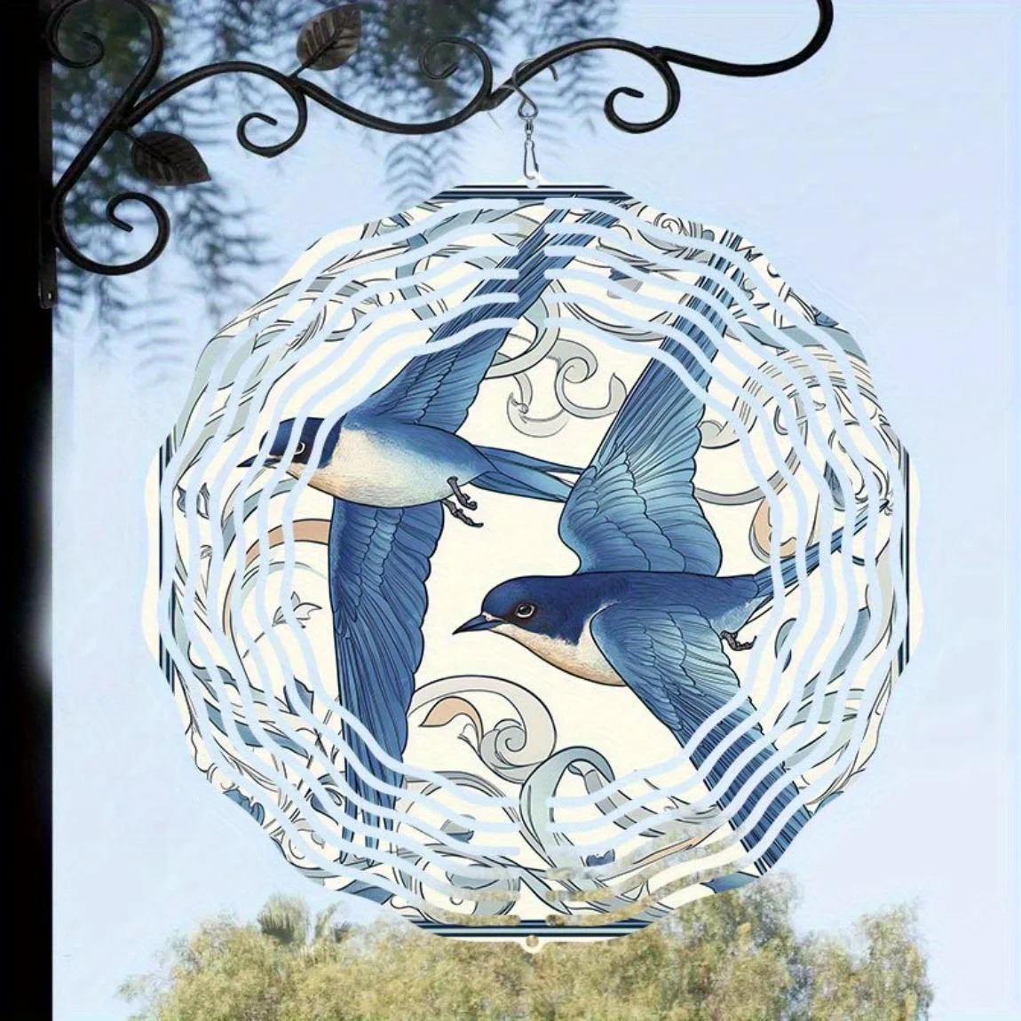 CIFBUY Metall-Windspiel für den Außenbereich, Gartendekoration, windbetriebene Terrassen- und Hofverzierung, blaue Schwalbe, kinetische Kunstskulptur