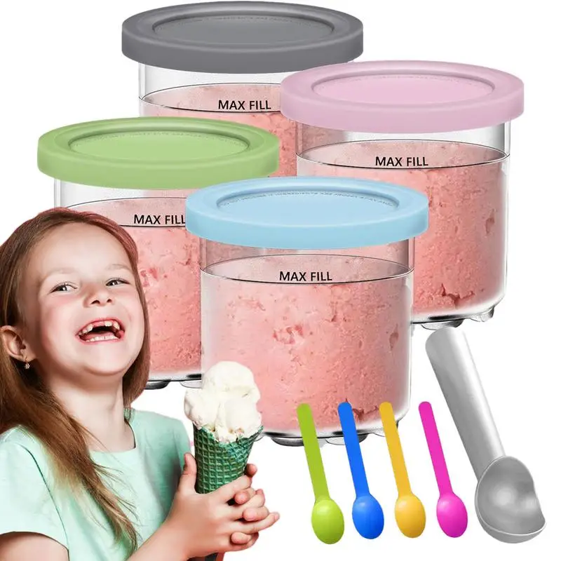 Ice Cream Cups with Scoop & Spoons With Sealing Lids Airtight Reusable Storage Jar Can Store Ice Cream Maker Accessories