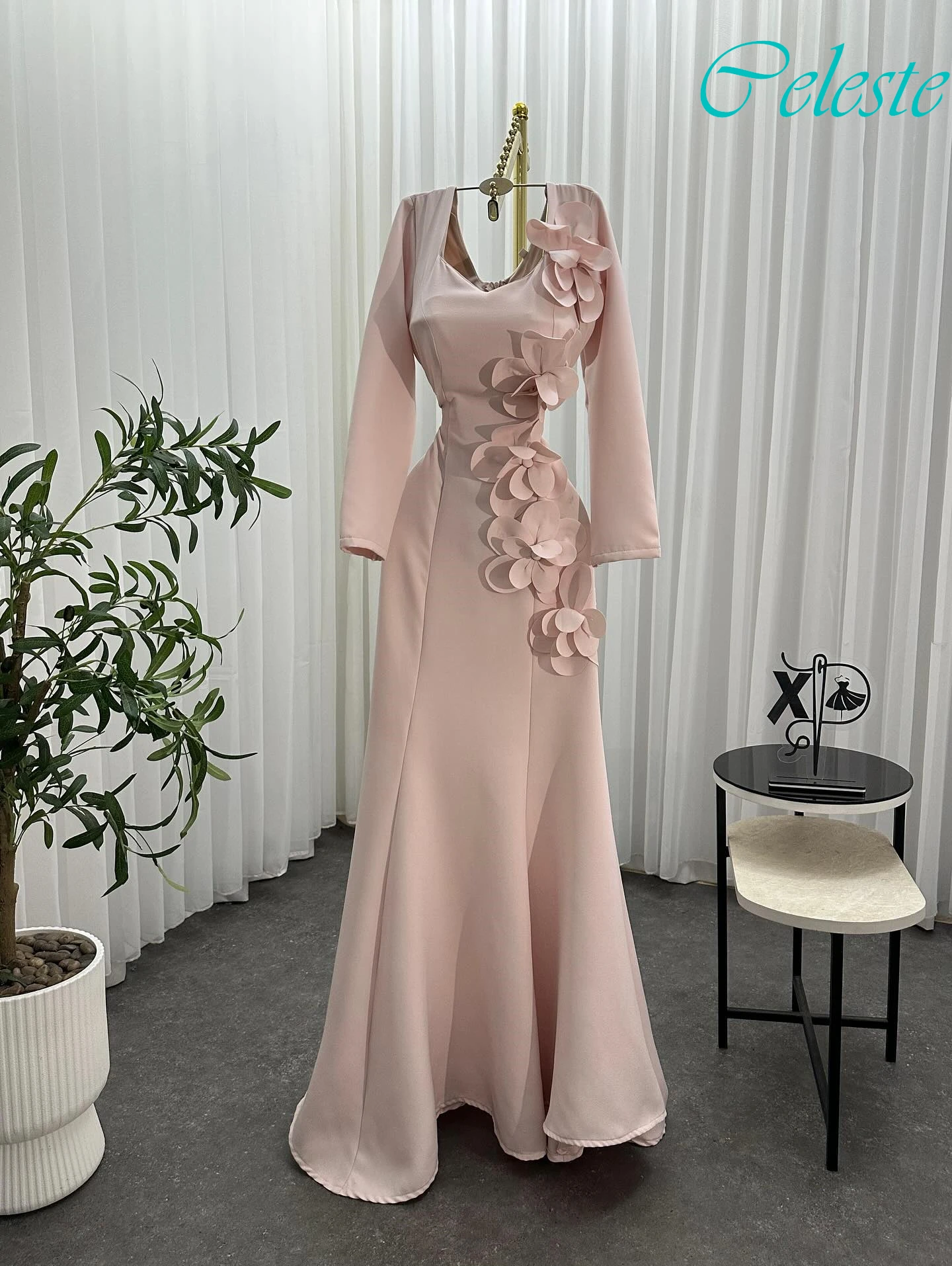 

Customized Mermaid V-Neck Long Sleeves Formal Evening Dress Delicate Modern Celebrity Gowns Fashion High Quality Party Dress