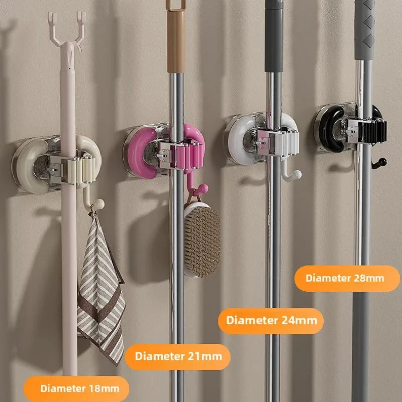 1/2/4 Stück Mopphalter, Badezimmer, kein Stanzen, Saugnapf, Wandmontage, Besen-Aufbewahrungsregal, starker Haken und Schnalle, fester Mopphalter