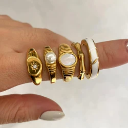 Peri'sbox High Quality 8 Designs Stainless Steel Jewelry Solid Gold Color Tarnish Free Rings for Women Wedding Fashion Accessory