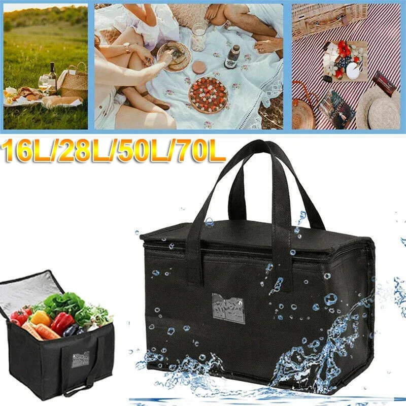 70L Insulated Tote Bag Grocery Fruit Food Meal Big Storage Cooler Delivery Zipper Thermal Case Outdoor Shopping Organizer