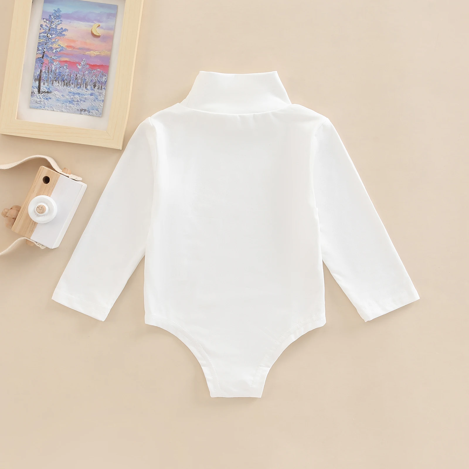 Infant Baby Girls Fall Spring Casual Romper Solid Color Long Sleeve Turtleneck High Stretch Jumpsuit for Daily Wear