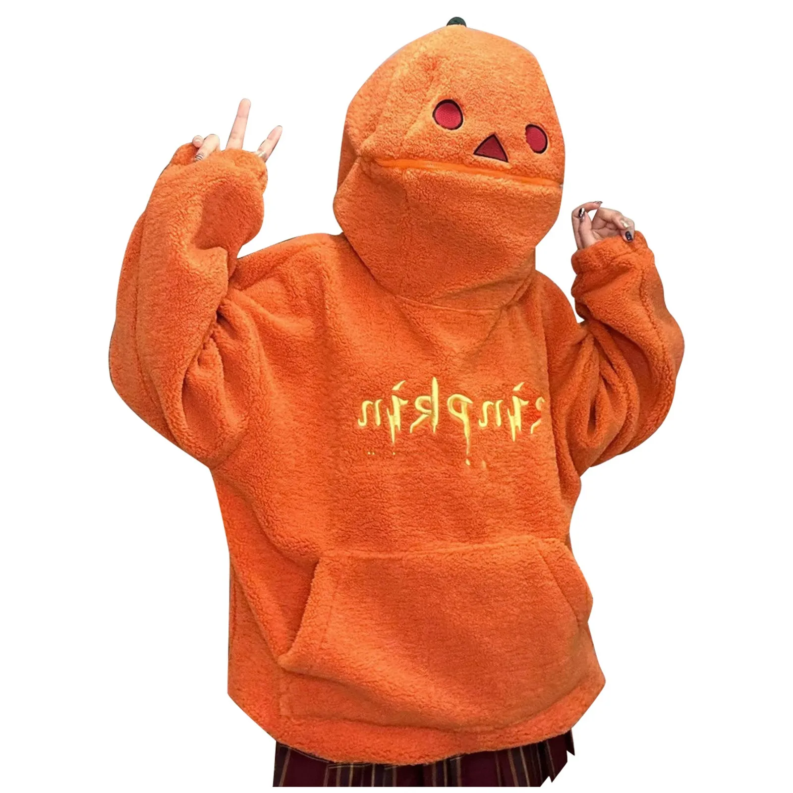 Hoodie Womens Harajuku Kawaii Clothing Pumpkin Pattern Orange Hooded Sweatshirt Halloween Casual Gothic Street Clothing Top