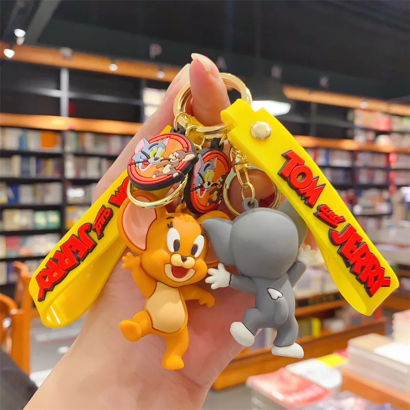 Tom and Jerry Keychain Kawaii Action Figures Anime Keyring Doll Backpack Pendant Car Key Ring Accessories Charm Wholesale Toy