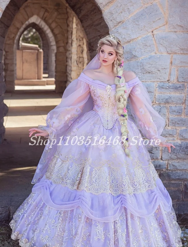 Lilac Purple Vintage Victorian Wedding Dress One Shoulder Long Sleeve Lace  Applique Dreamy Princess Bridal Dress Customised - AliExpress 320