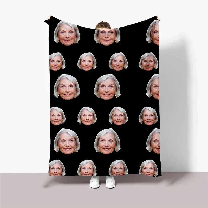 

Fun Black Background Photo Face with Picture Customized Blanket,Birthday Souvenir Gifts Personalized Throw Blanket for Men Women
