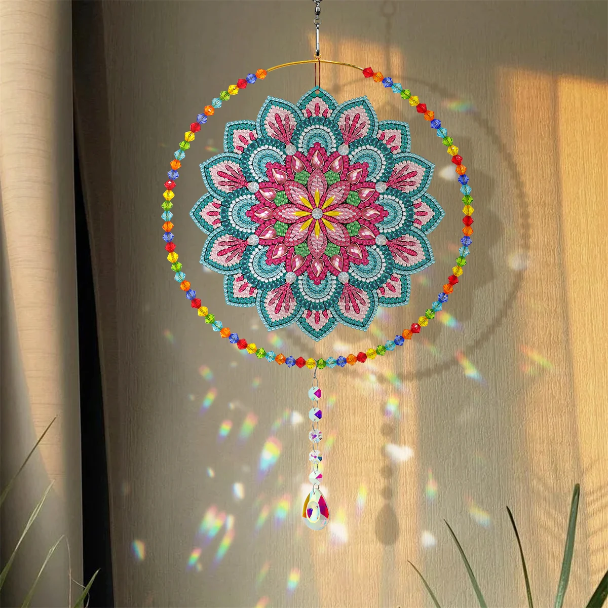 New Mandala Flower Wind Chime Diamond Painted Pendant DIY Mosaic Embroidery Water Diamond Set Home Christmas Decoration Pendant