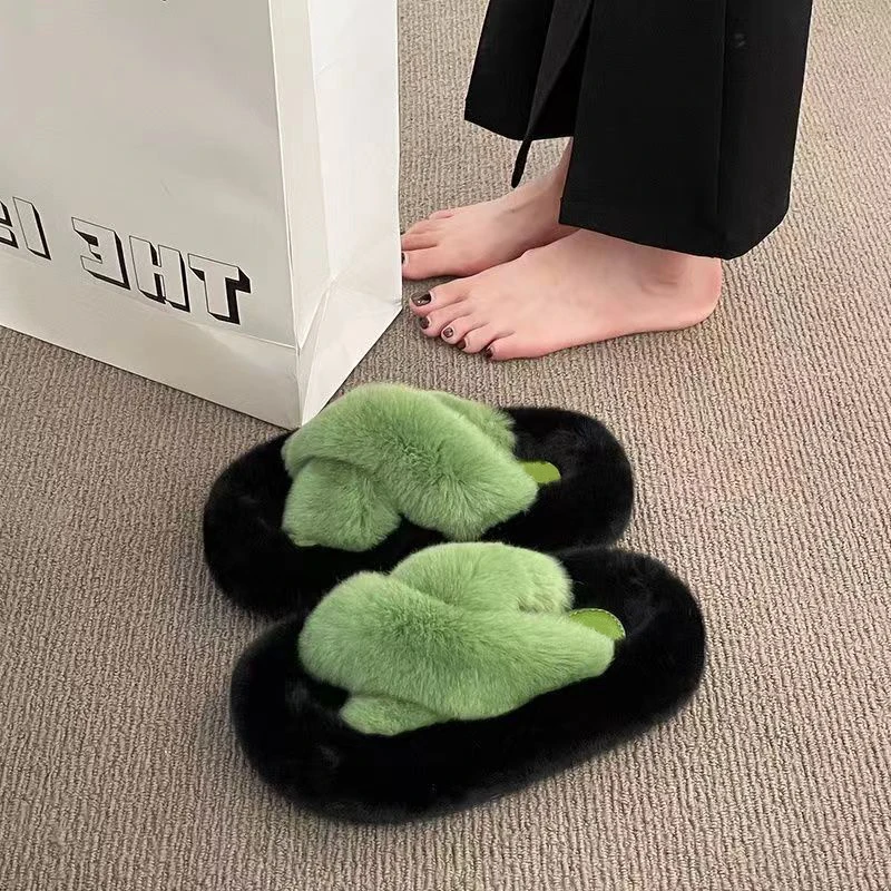 Thick Sole High-end Furry Slippers For Women Outer Wear Winter New Fashion Cartoon Lazy Style Home Cotton Slippers 39 Hot Sale40