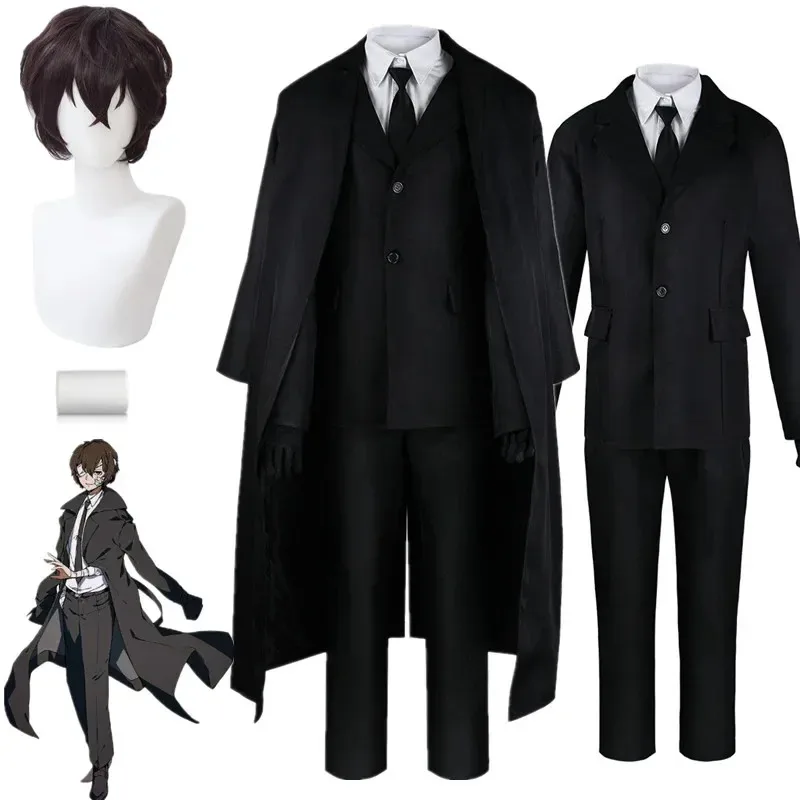 

Lyou 2025 Anime Bungo Stray Dogs Dazai Osamu Cosplay Costume Black Trench Cloak Suits Outfit Halloween Christmas Party Clot ★ ★