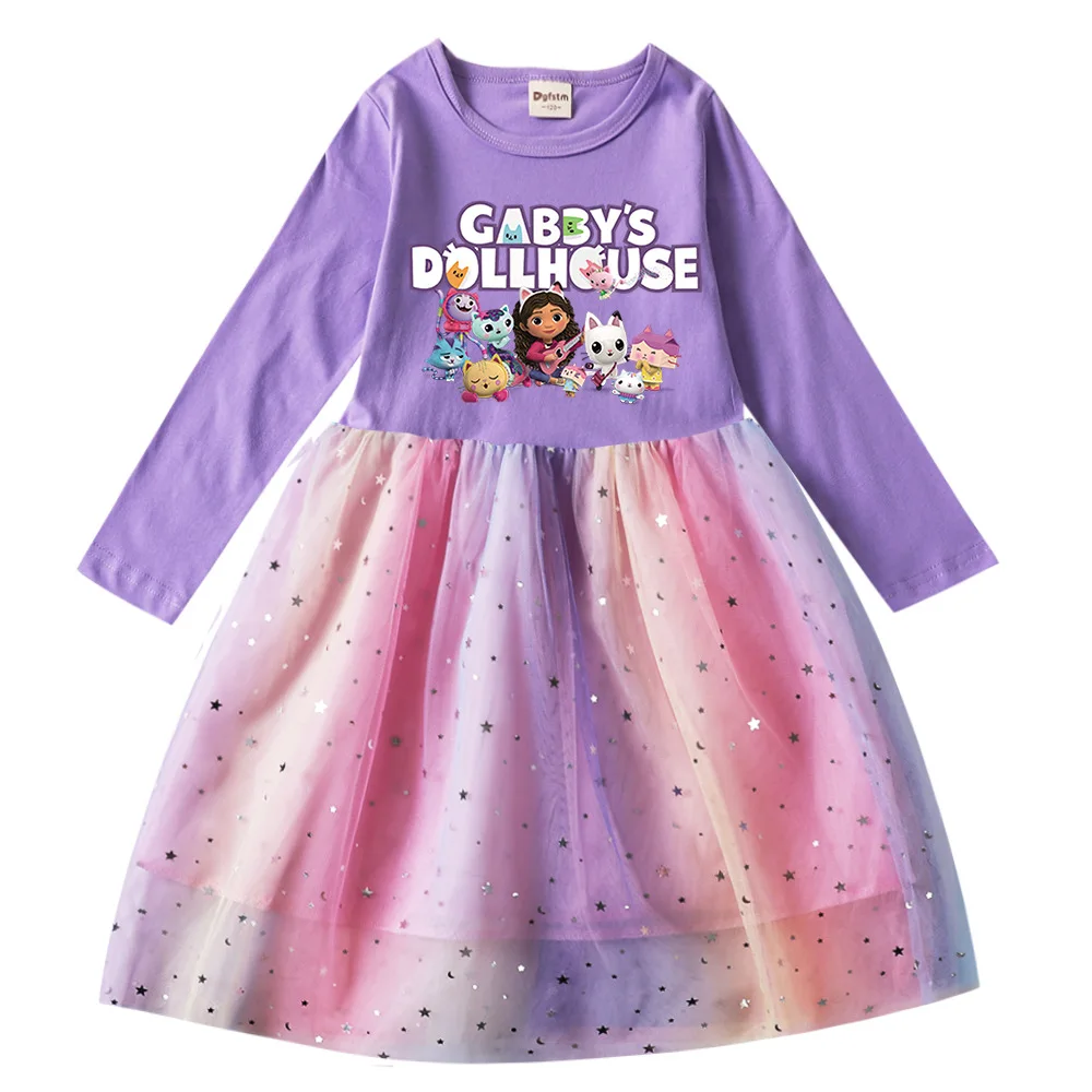 Girl Cats Tastic Dress Kids Princess Vestidos Girls Long Sleeve Dress Children Gabbys Dollhouse Birthday Wedding Party Dresses