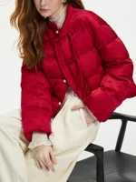 FSLE 115.2G Filling Amount Stand-up Collar New Chinese Style Down Coat For Women 2024 New Jacquard Warm Casual Jacket 24FS14068 5
