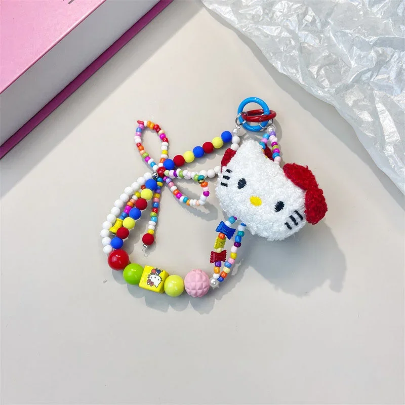 New Sanrio Hello Kitty Summer Doll Toy Pendant Keychain Kawaii Women Mobile Phone Hanging Chain Anime Children Bags Keyring Gift