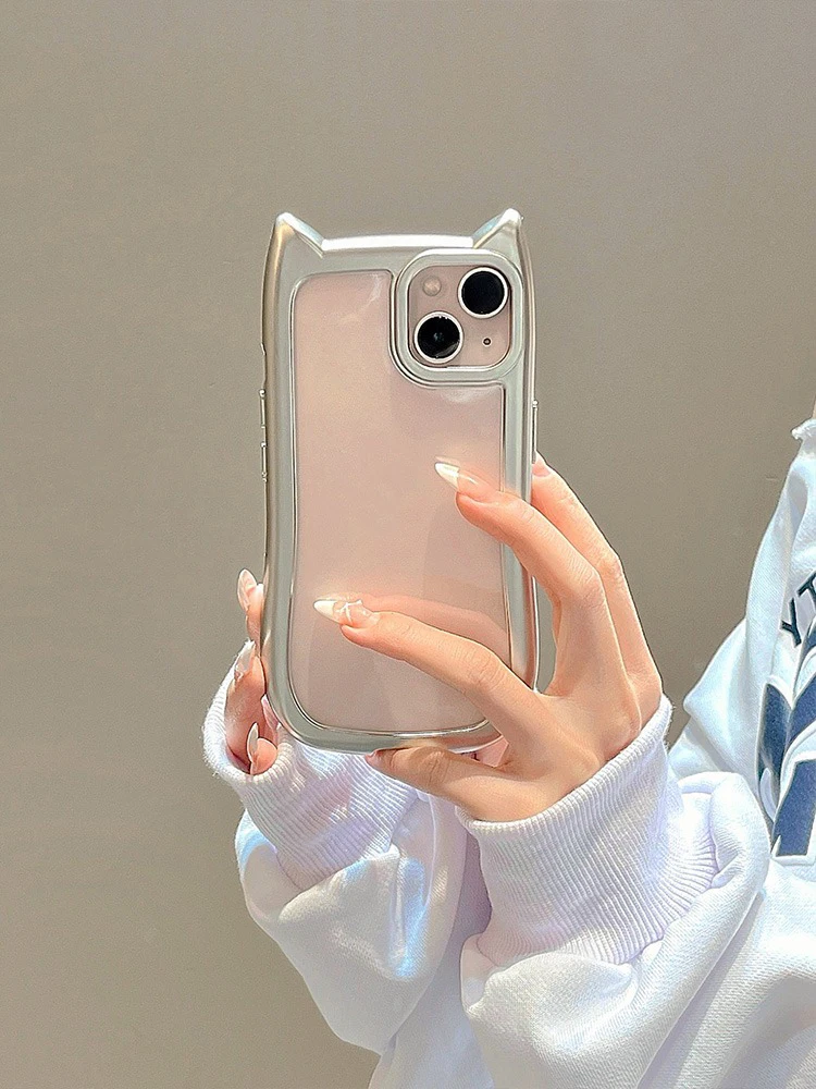 Cartoon Cute 3D Cat Ears Plating Silver Transparent Phone Cover For iPhone Air 15 14 13 12 16 17 Pro Max Case - AliExpress 202192403 Cartoon Cute 3D Cat Ears Plating Silver Transparent Phone Cover For iPhone Air 15 14 13 12 16 17 Pro Max Case - AliExpress 202192403