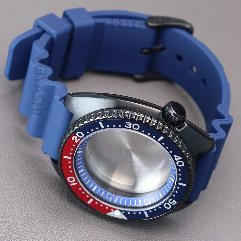 45mm Black Turtle Diving Watch Case Rubber Bracelet For Seiko NH35 NH36 NH38 NH34 Movement 28.5mm Dial Sapphire Glass Waterproof