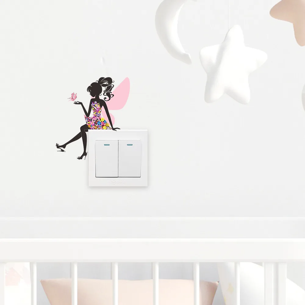 

Flower Fairy Switch, Plug Decoration PVC Wall Sticker Self Adhesive Princess Room Bedroom Switch Sticker 5.9in/15cm