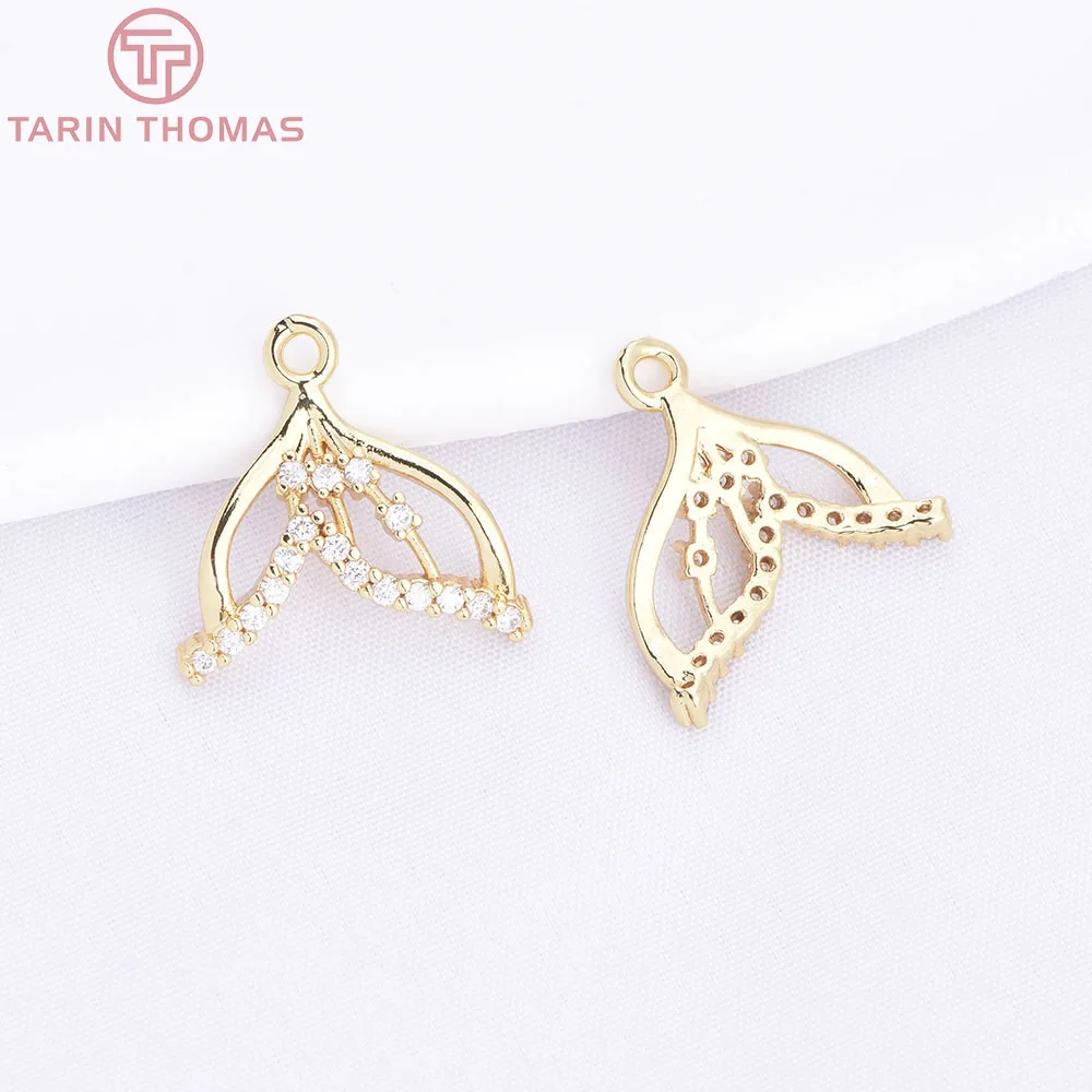 (10835) 10PCS 18K Gold Color Brass with Zircon Hollow Fish Tail Shaped Pendants Hith Quality Diy Jewelry Making Accessories
