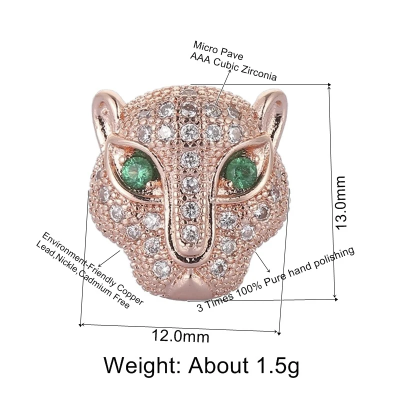 Multicolor Panther End Beads for Bracelet Making  Cubic Zirconia Beaded Needlework Diy Accessories Luxury Leopard Head Beads